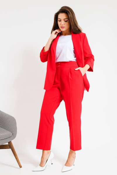Костюм женский трехпредметный с жакетом, брюками и топом SandyNa 130558 коралл - фото 2