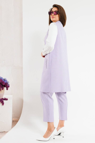 Летний комплект жилет и брюки из текстиля SandyNa 130560 сиреневая_гусиная_лапка - фото 5