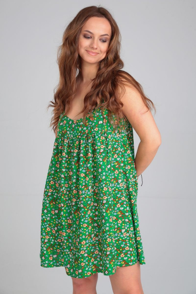 Летний сарафан из вискозы с сборкой у груди и клешеной юбкой Michel chic 2129 зеленый - фото 5