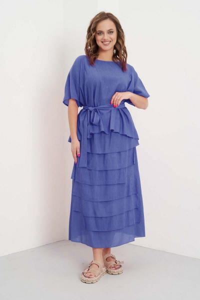 Летний комплект из вискозы с асимметричной юбкой и блузой Fantazia Mod 4473 джинс - фото 6