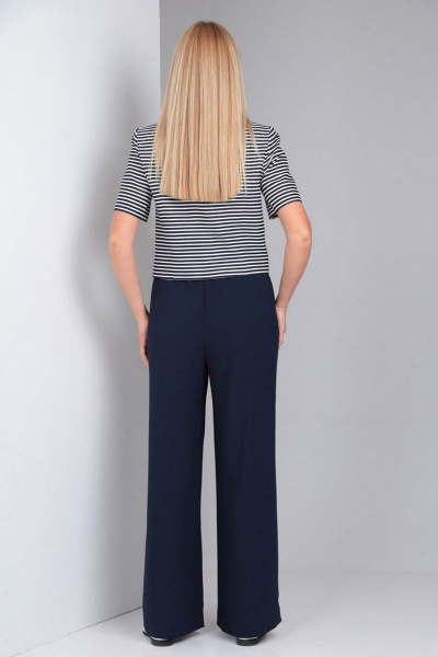 Костюм синий 2-ка из льна с укороченным жакетом и широкими брюками Gamma Gracia 537 синий-синий-белая-полоска - фото 5