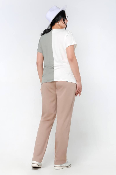 Летний свободный джемпер из вискозы с V-образным вырезом La rouge 3270 хаки-(молоко) - фото 5