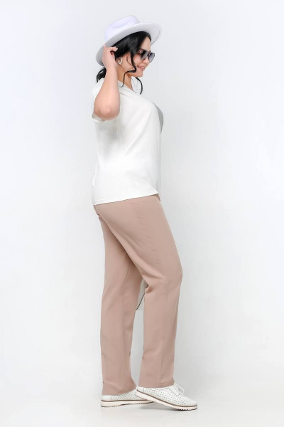 Летний свободный джемпер из вискозы с V-образным вырезом La rouge 3270 хаки-(молоко) - фото 4