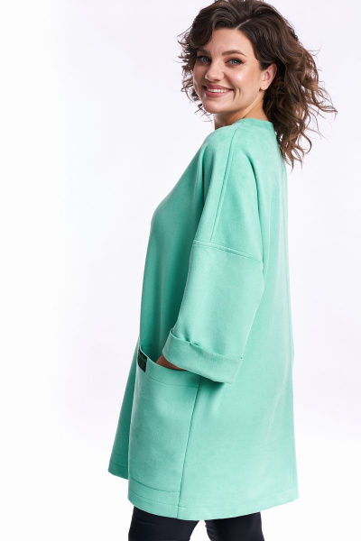 Бирюзовый трикотажный удлинённый свитшот с карманами Almirastyle 263 - фото 6