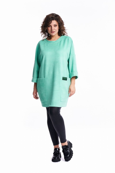 Бирюзовый трикотажный удлинённый свитшот с карманами Almirastyle 263 - фото 4