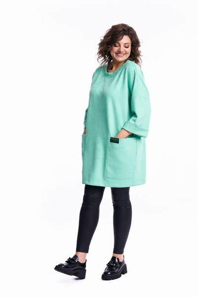 Бирюзовый трикотажный удлинённый свитшот с карманами Almirastyle 263 - фото 3