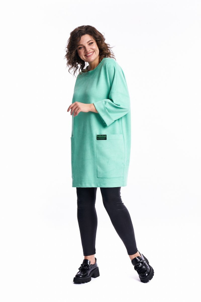 Бирюзовый трикотажный удлинённый свитшот с карманами Almirastyle 263 - фото 1