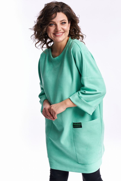 Бирюзовый трикотажный удлинённый свитшот с карманами Almirastyle 263 - фото 2