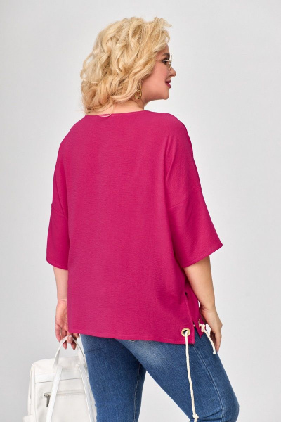 Блуза летняя бохо женская с коротким рукавом и карманами Abbi 4007 фуксия - фото 2
