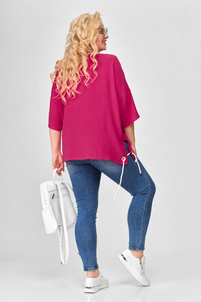 Блуза летняя бохо женская с коротким рукавом и карманами Abbi 4007 фуксия - фото 9