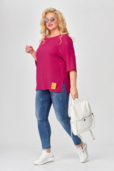 Блуза летняя бохо женская с коротким рукавом и карманами Abbi 4007 фуксия - фото 8
