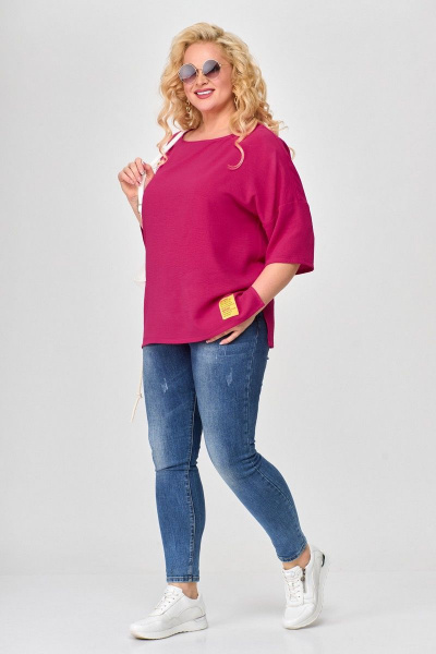 Блуза летняя бохо женская с коротким рукавом и карманами Abbi 4007 фуксия - фото 6