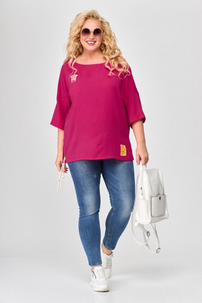 Блуза летняя бохо женская с коротким рукавом и карманами Abbi 4007 фуксия - фото 3