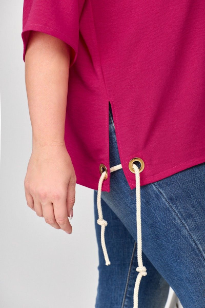 Блуза летняя бохо женская с коротким рукавом и карманами Abbi 4007 фуксия - фото 11