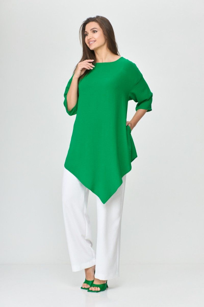 Блуза женская летняя ассиметричная свободного силуэта Abbi 4008 изумрудный - фото 6