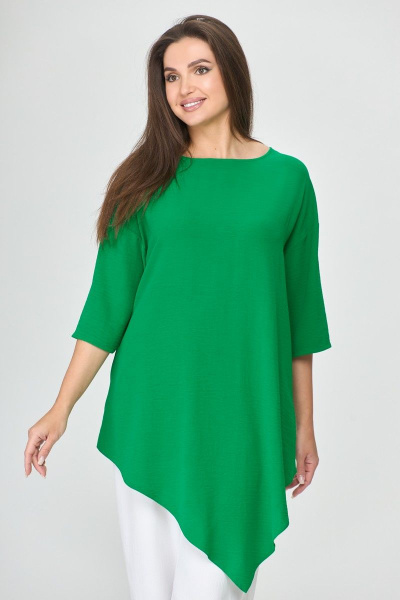 Блуза женская летняя ассиметричная свободного силуэта Abbi 4008 изумрудный - фото 1