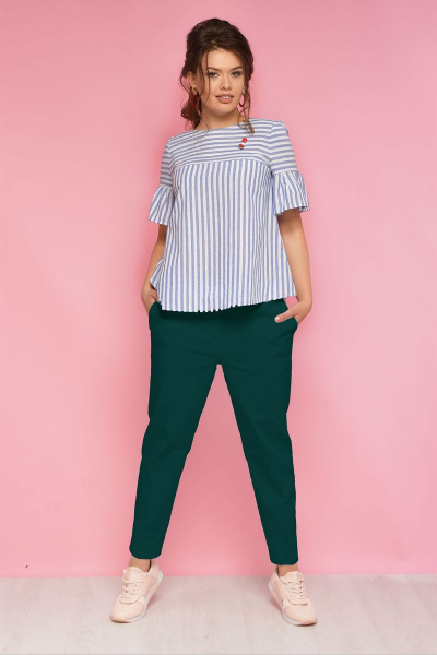 Зеленые летние брюки с боковыми карманами из хлопка Anelli 518 зеленый - фото 1