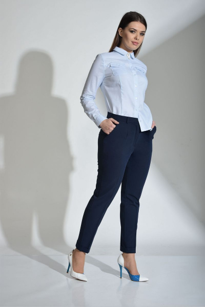 Синие деловые брюки с разрезами из текстиля Anelli 228 синий - фото 1