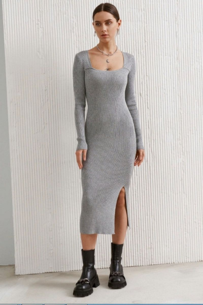 Платье серое из вискозы с коротким рукавом в стиле кэжуал BURVIN 8742-81 - фото 1