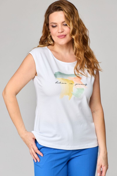 Белая хлопковая блуза с печаткой для повседневной носки БелЭльСтиль 479-1_43_22 салат - фото 3