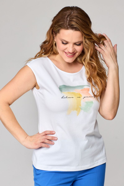 Белая хлопковая блуза с печаткой для повседневной носки БелЭльСтиль 479-1_43_22 салат - фото 2