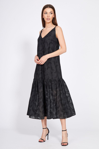 Миди сарафан А-образный из вискозы с оборкой EOLA 2214.1 черный - фото 4