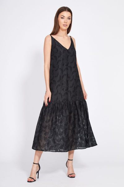 Миди сарафан А-образный из вискозы с оборкой EOLA 2214.1 черный - фото 3