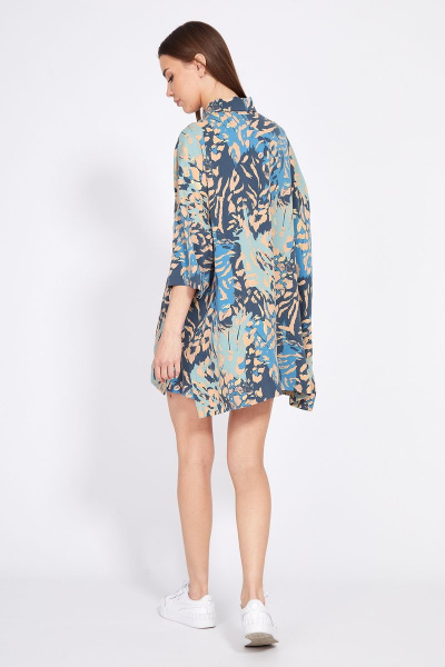 Комплект блуза оверсайз и шорты с накладными карманами EOLA 2367 персик_синий_беж - фото 3