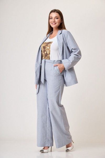 Летние брюки из 100% хлопка с поясом и боковыми карманами Anelli 1299.2 полоска_перламутр - фото 1