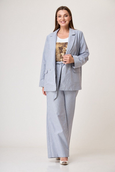 Летние брюки из 100% хлопка с поясом и боковыми карманами Anelli 1299.2 полоска_перламутр - фото 2