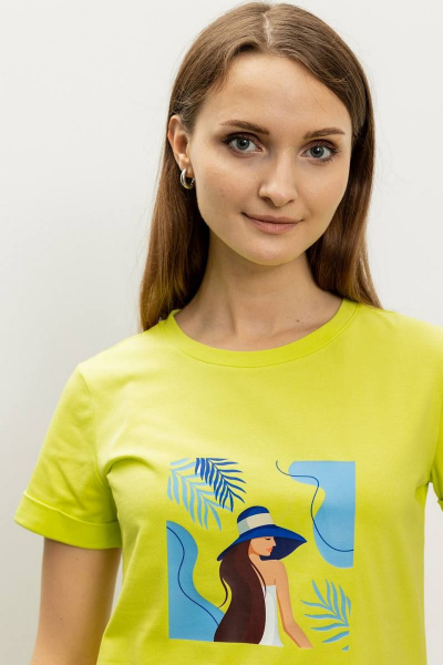 Полуприлегающий желтый джемпер с коротким рукавом и печатью Femme & Devur 30731 1.46F(170) - фото 3