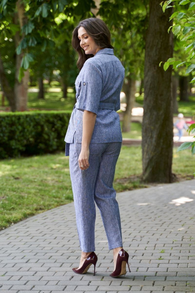 Леновый костюм жакет и брюки с кокетками из текстиля Andina city 9014 - фото 2