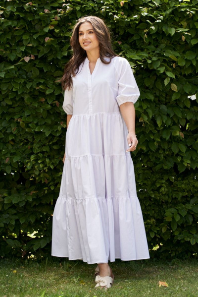 Платье реглан с воланами и нагрудными вытачками Andina city 8013 белый - фото 3