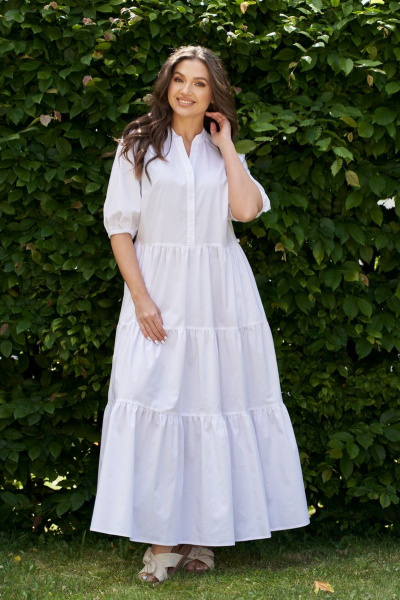 Платье реглан с воланами и нагрудными вытачками Andina city 8013 белый - фото 1