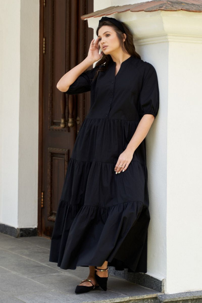 Платье реглан с воланами и съемным поясом Andina city 8013 черный - фото 5