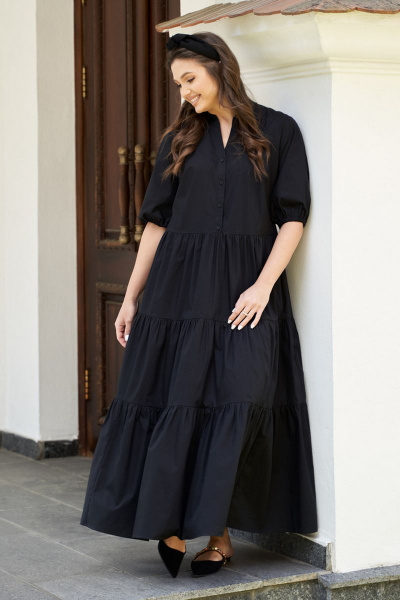 Платье реглан с воланами и съемным поясом Andina city 8013 черный - фото 3