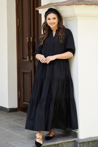 Платье реглан с воланами и съемным поясом Andina city 8013 черный - фото 1