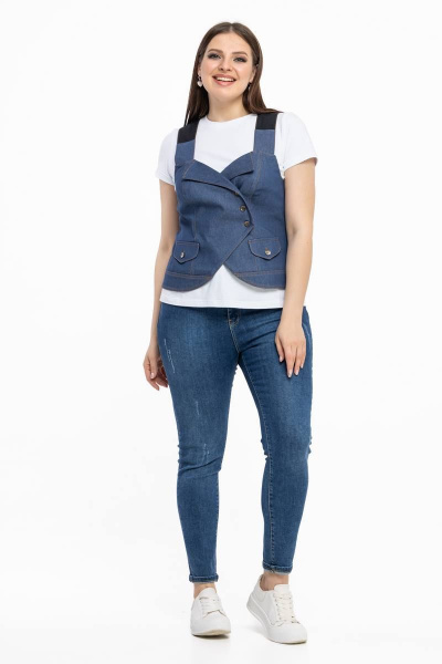 Летний синий хлопковый жилет безрукавный с открытым фасоном Avila 0934 синий - фото 6