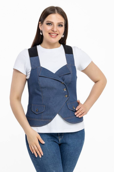 Летний синий хлопковый жилет безрукавный с открытым фасоном Avila 0934 синий - фото 4