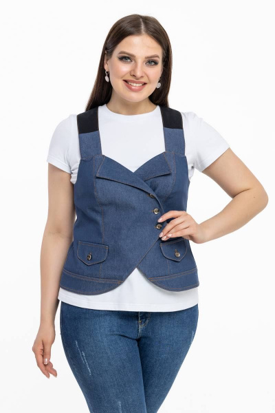 Летний синий хлопковый жилет безрукавный с открытым фасоном Avila 0934 синий - фото 2