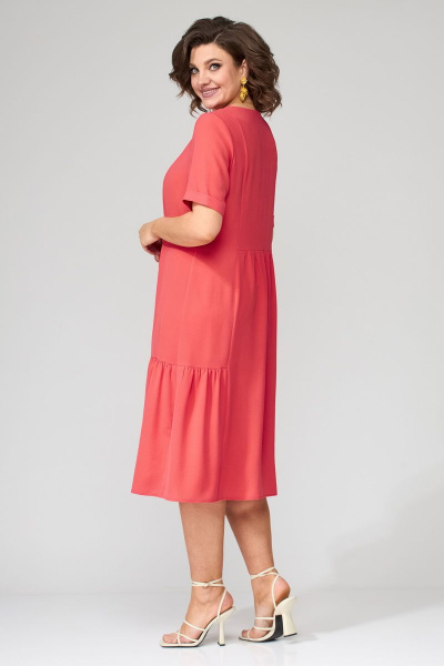 Платье с рельефами и сборками из струящейся вискозы Орхидея 1274 коралл - фото 6
