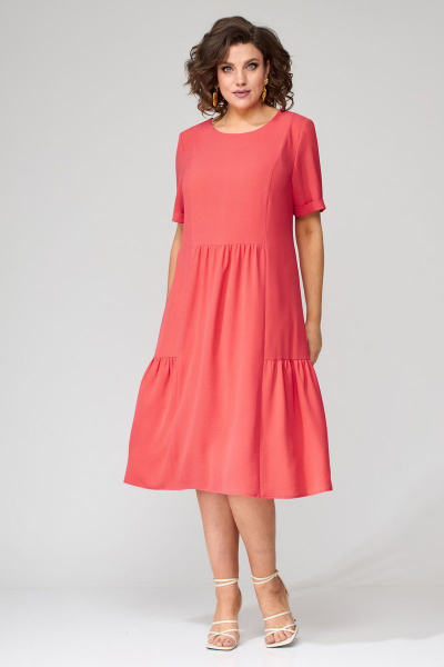 Платье с рельефами и сборками из струящейся вискозы Орхидея 1274 коралл - фото 5