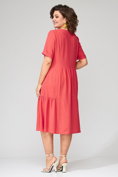 Платье с рельефами и сборками из струящейся вискозы Орхидея 1274 коралл - фото 4