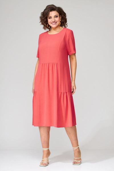 Платье с рельефами и сборками из струящейся вискозы Орхидея 1274 коралл - фото 3