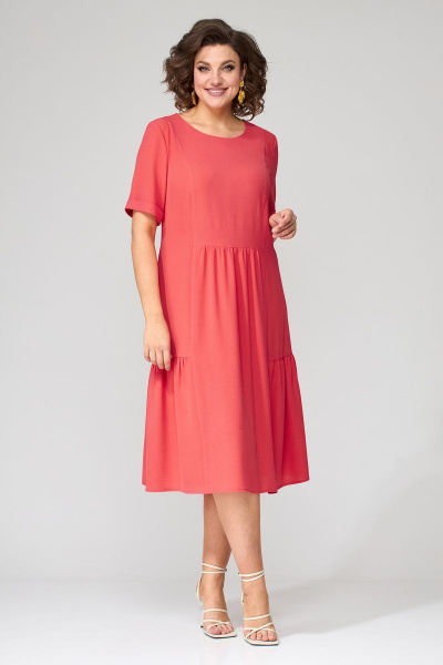 Платье с рельефами и сборками из струящейся вискозы Орхидея 1274 коралл - фото 1
