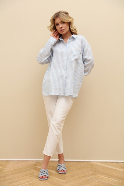 Летняя голубая полосатая рубашка из льна LM.Wear ВИ1625 - фото 5