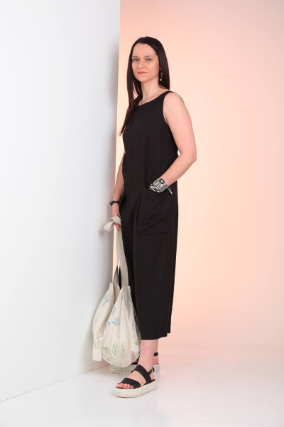 Комбинезон полуприлегающий с запахом и накладными карманами Ma Vie М142ч черный - фото 4