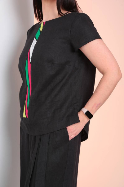 Блуза и кюлоты летний комплект свободного кроя из текстиля Ma Vie М622 черный - фото 5