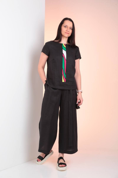 Блуза и кюлоты летний комплект свободного кроя из текстиля Ma Vie М622 черный - фото 2