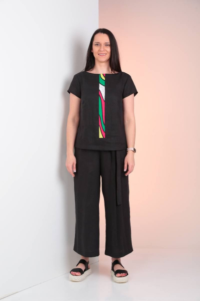 Блуза и кюлоты летний комплект свободного кроя из текстиля Ma Vie М622 черный - фото 1